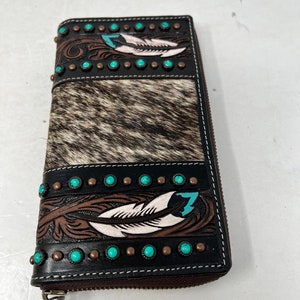 Cartera de piel de vaca personalizada de 8 x 4, con bolsillo con cremallera, tipo sobre, estilo occidental, para mujer y hombre