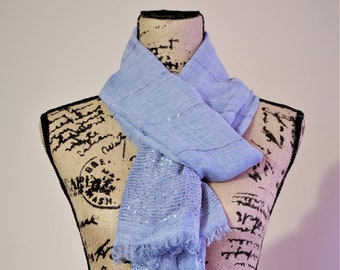 Blue Scarf, Teal Scarf, Pink Scarf, Grey Scarf, Fall Scarf, Lightweight Cotton Sparkly Blue Scarf, Fall Fashion, Warm Scarf, Sequence Scarf