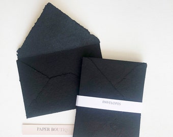 Black Handmade Deckle Edge Envelopes. Deckle Edge Envelopes, Invitation Envelopes Cotton Envelopes