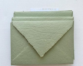 Deckle Edge Envelope. Handmade paper. Olive