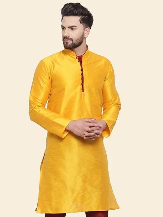 Frivillig Bedrift Uforudsete omstændigheder Indian Yellow Art Silk Kurta Tunic Solid Plus Size Loose Fit | Etsy Denmark