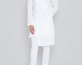 Indian Handmade 100% Cotton Shirt Men White Kurta Solid Color Men Top Tunic Kurta Size Loose Fit big and tall