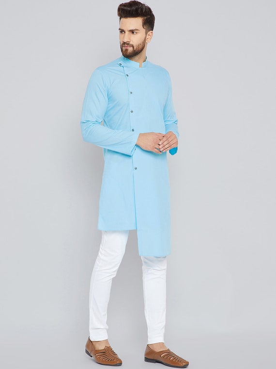 Bohemian Indian Men's Solid Shirt Kurta 100% Cotton Tunic Top Shirt Plus Size 