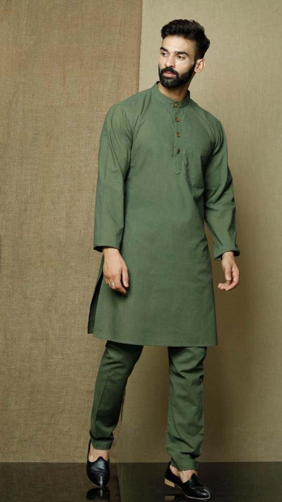 Indian Kurta Green Color Kurta Nehru collar Men Wear 100 Etsy