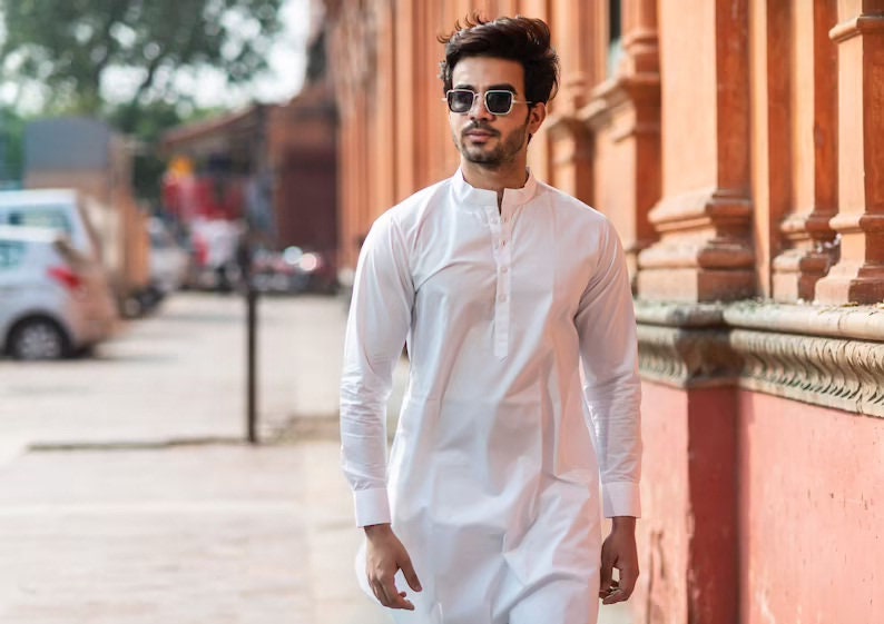 Indian 100% Cotton Men Shirt Tunic loose fit Plain Yellow Solid Plus Size Kurta 