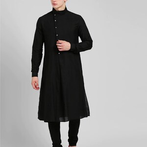 Man Shirt Kurta Cotton Solid Color Black Men's Wear Tunic Plus Size loose fit Big and Tall XS to 7XL