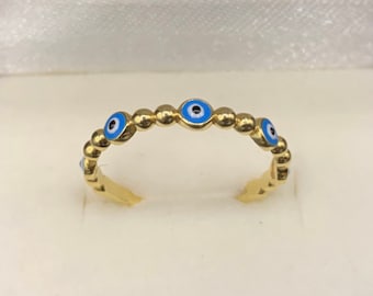 10K Evil Eye Ring, Gold Ball Evil Eye Ring , Evil Eye Ring, Womens Evil Eye Ring , Stackable Ring , 10K Gold Evil Eye Ring, Evil Eye Jewelry