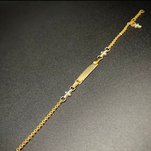 10K Gold ID Bracelet With Cross,Cross Charm Bracelet,Gold Cross Charm Bracelet,Gold ID Bracelet,Baby ID Bracelet with Cross,Baptism Bracelet