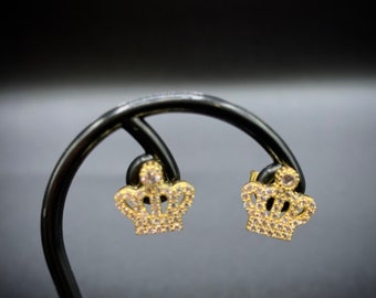 10K Gold Crown Stud Earrings,Crown Studs, Gold Crown Studs,Crown Earrings With CZ Stone,Gold Crown Earrings,Crown Earrings,CZ Crown Studs