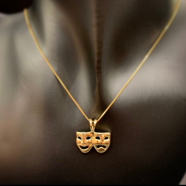 10K Gold Mask Pendant,10K Gold Peculiar Mask Pendant, Peculiar Pendant, Gold Mask Pendant, Theatre Gold Mask Pendant, Tragedy Comedy Pendant