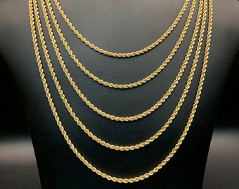 10K Gold 3 mm Seil Kette, Seil Kette Halskette, Gold Seil Kette,10K Seil Kette, Gold Ketten, Seil Kette, Seil Kettenglied, Herren Seil Kette
