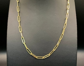 10K Solid Gold Paperclip Necklace, 4mm Gold Paperclip Chain,Paperclip Link Necklace,Rectangle Link Necklace,Gold Layering Necklace,Paperclip