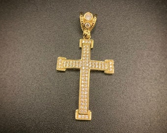 10K Gold CZ Cross Pendant,Gold Cross Pendant,10K Cross Pendant, Mens Gold Cross,Cross Pendant,CZ Stone Cross Pendant, Gold Stone Cross,Cross