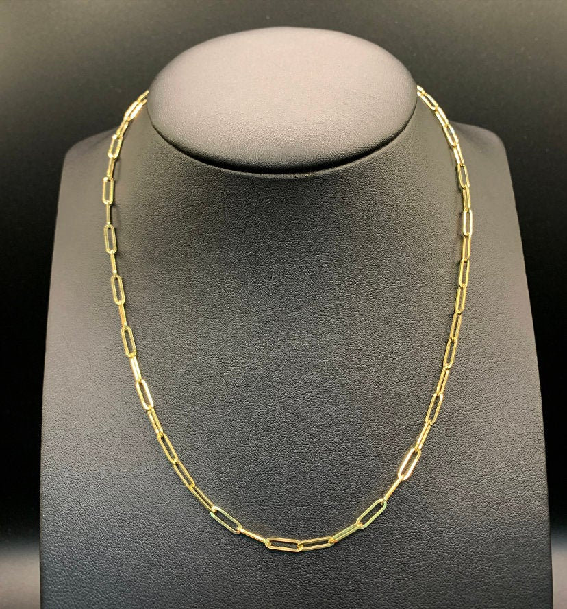 10K Solid Gold Paperclip Necklace, 3mm Gold Paperclip Chain,Paperclip Link Necklace,Rectangle Link Necklace,Gold Layering Necklace,Paperclip
