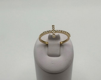 10K Gold Cross Ring, Cross Ring, CZ Stone Cross Ring, Minimalistic Ring, Dainty Cross Ring, Stackable Ring, Gold Rings, Faith Jewelery