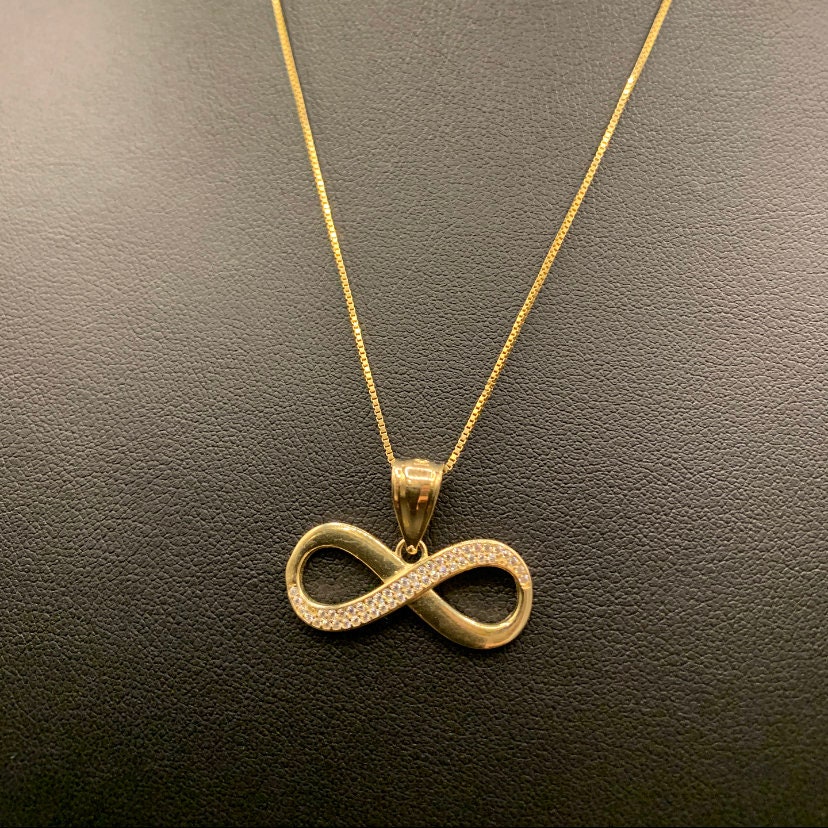 10K Gold Infinity Pendant, CZ Stone Infinity Pendant, Gold 10K Gold Infinity Pendant, CZ Stone Infinity Pendant, Gold