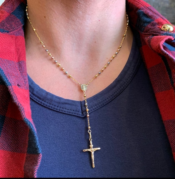 10k Solid Yellow Gold Rosary virgin Mary Jesus Cross Necklace 18'' 9.3 gr |  eBay