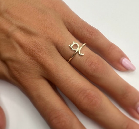 Anillo de gato de oro de 10 quilates, anillo de gato de oro
