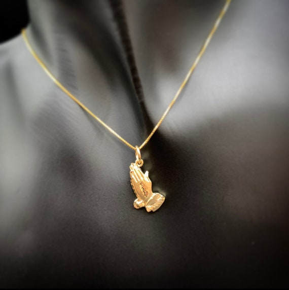 9ct Gold 25x13mm Praying Hands Pendant with a 1.2mm wide cable Chain 16  inches Only Suitable for Children - Handmade Jewellery from British  Jewellery Workshops