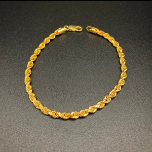 10K Solid Gold Italian Rope Chain Link Bracelet,Rope Chain Bracelet, Mens Gold Bracelet,Women&#39;s Gold Bracelet,Gold Rope Chain Bracelet