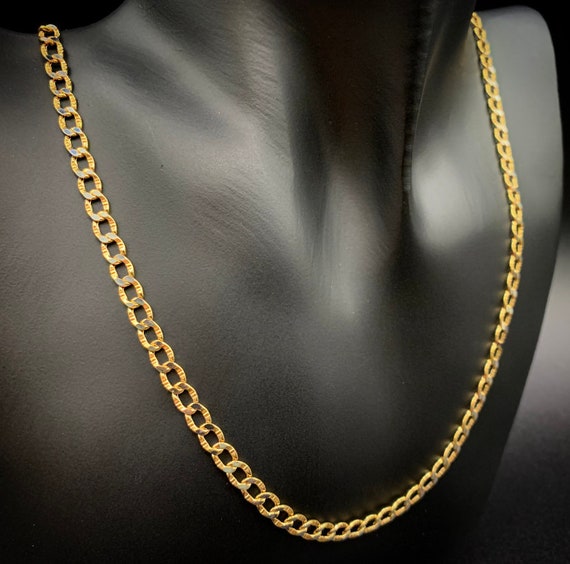 10K Diamond Cut Curb Necklace,curb Chain Necklace,10k Gold Diamond