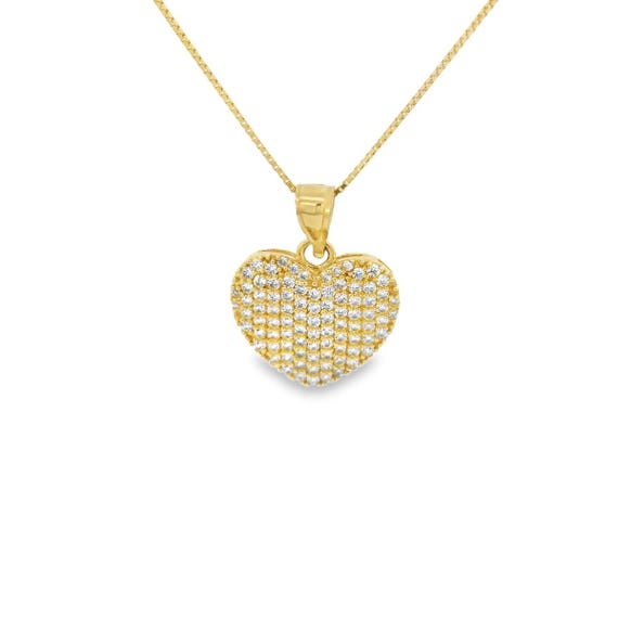 10K Gold CZ Stone Heart Pendant, Heart Pendant, Gold Heart Necklace, CZ Stone Heart Pendant, Small Heart Pendant, Big Heart Pendant,