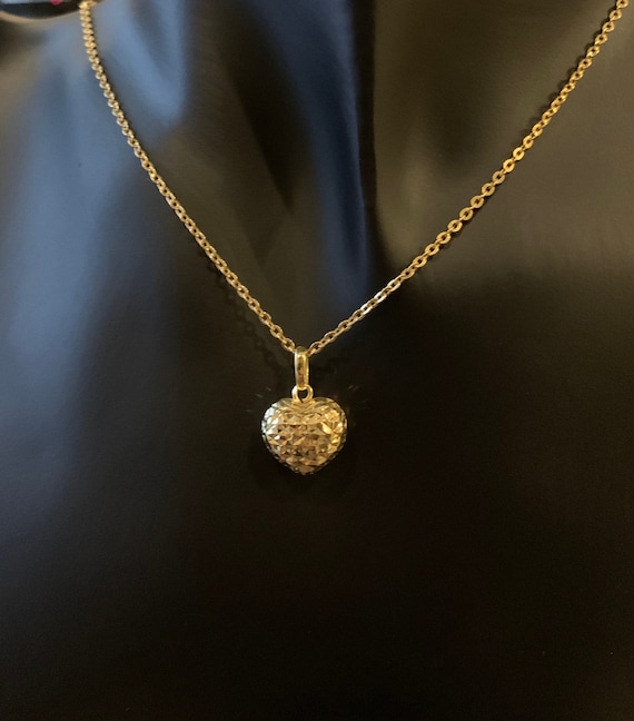 10K Yellow Gold Puffed Heart Pendant Necklace, 18