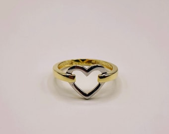 10K Heart Cut Out Ring, Two-tone Heart Ring, Gold Heart Ring, Girls Heart Ring, Womens Heart Ring, Love Ring, Gifts For Her, 10K Heart Ring
