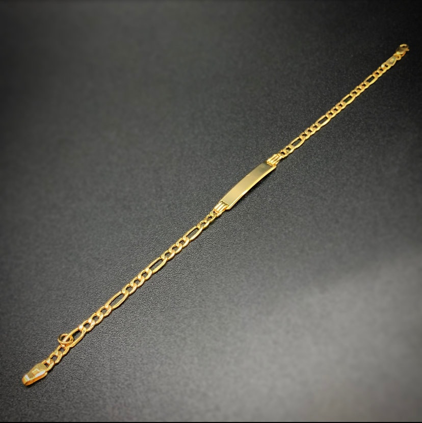 10K Gold ID Figaro Bracelet,Figaro Link Bracelet,Gold Figaro Bracelet,Figaro ID Bracelet,10K Figaro Link Bracelet,ID Bracelet,Figaro Link