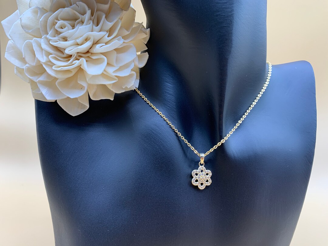 Fancy Gold R Flower 10K Gold Flower Pendant, Flower Pendant, Flower Necklace, Gold Cz Stone ...