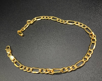 10K Figaro Chain Bracelet 4 mm,10K Yellow Gold Figaro Link,Gold Bracelet,Figaro Link Bracelet,Mens Figaro Bracelet,Womens Figaro Bracelet