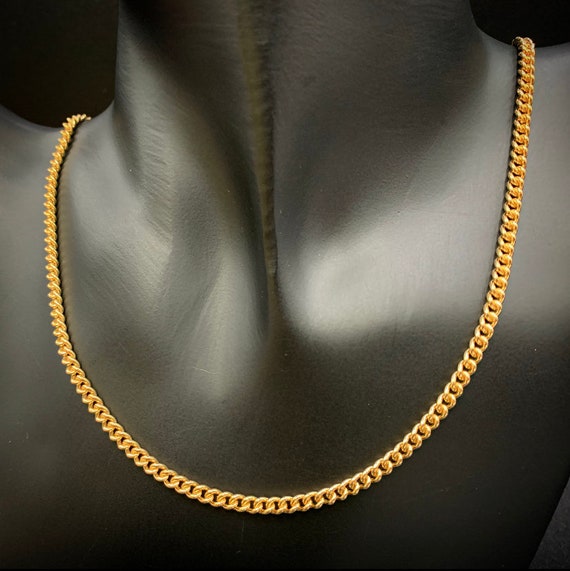 10K Gold Solid Curb Link, Solid 3.25mm Curb Necklace, 10K Solid