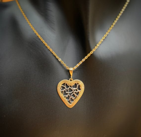10K Gold Heart Pendant, Heart Necklace,Gold Heart Pendant,10k Gold Heart  Necklace,Love Pendant,Gold Heart,Gold Love Pendant,Two-tone heart