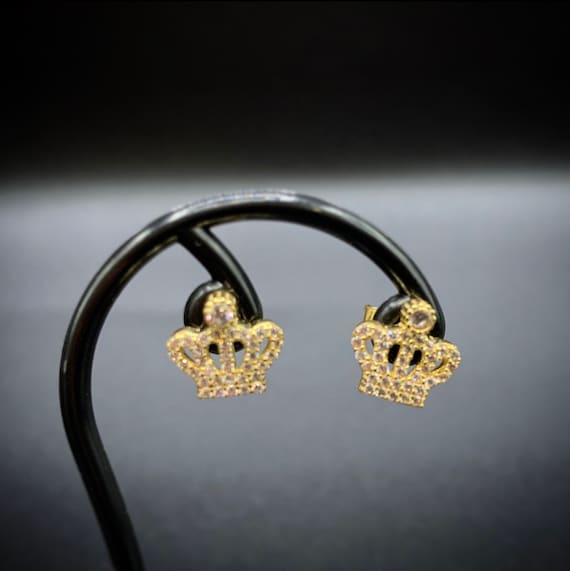 2pcs Cubic Zirconia Crown Ear Studs - Stainless Steel For Men & Women 1 thumbnail image