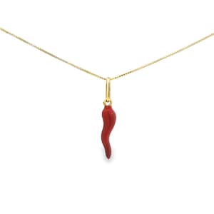 Dije de cuerno italiano de oro de 10 quilates, colgante de cuerno italiano, collar de cuerno de Cornicello italiano, collar de protección, colgante de cuerno italiano de esmalte rojo