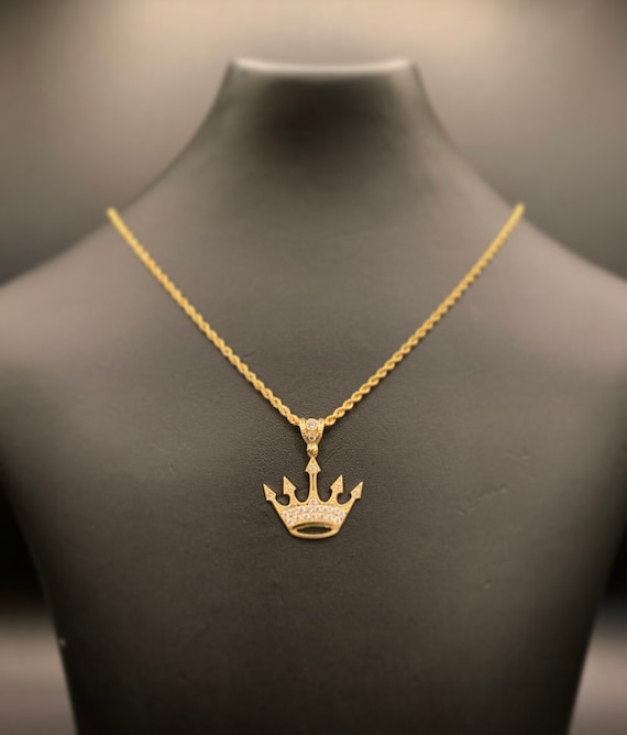 10K Gold Crown Pendant, Gold Crown Pendant, Gold Crown Charm, CZ Stone Crown Pendant, 10K Crown Pendant, King Crown Pendant,King Crown Charm