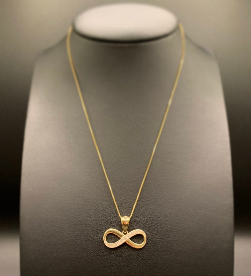 10K Gold Infinity Pendant, CZ Stone Infinity Pendant, Gold 10K Gold Infinity Pendant, CZ Stone Infinity Pendant, Gold