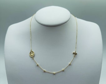 10K Gold Cross Rosary, Gold Rosary Necklace, Cross Stone Necklace, Rosary, Gold Rosary, 10K Rosary, CZ Stone Cross Rosary, Gifts for her