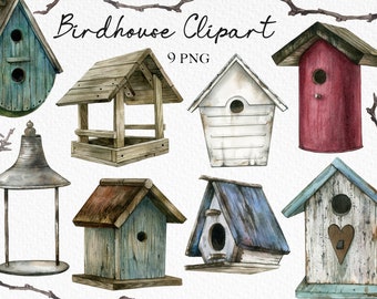 Watercolor birdhouse clipart,ephemera digital birds journal,Printable wooden rustic bird house,gardening,digital graphics,instant download
