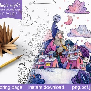 Kolorowanka dla dorosłych z bajką w formacie PDF. Słodki mały czarodziej gnom kolorowanka dla dzieci, Cyfrowa kolorowanka fantasy do druku, Natychmiastowe pobieranie
