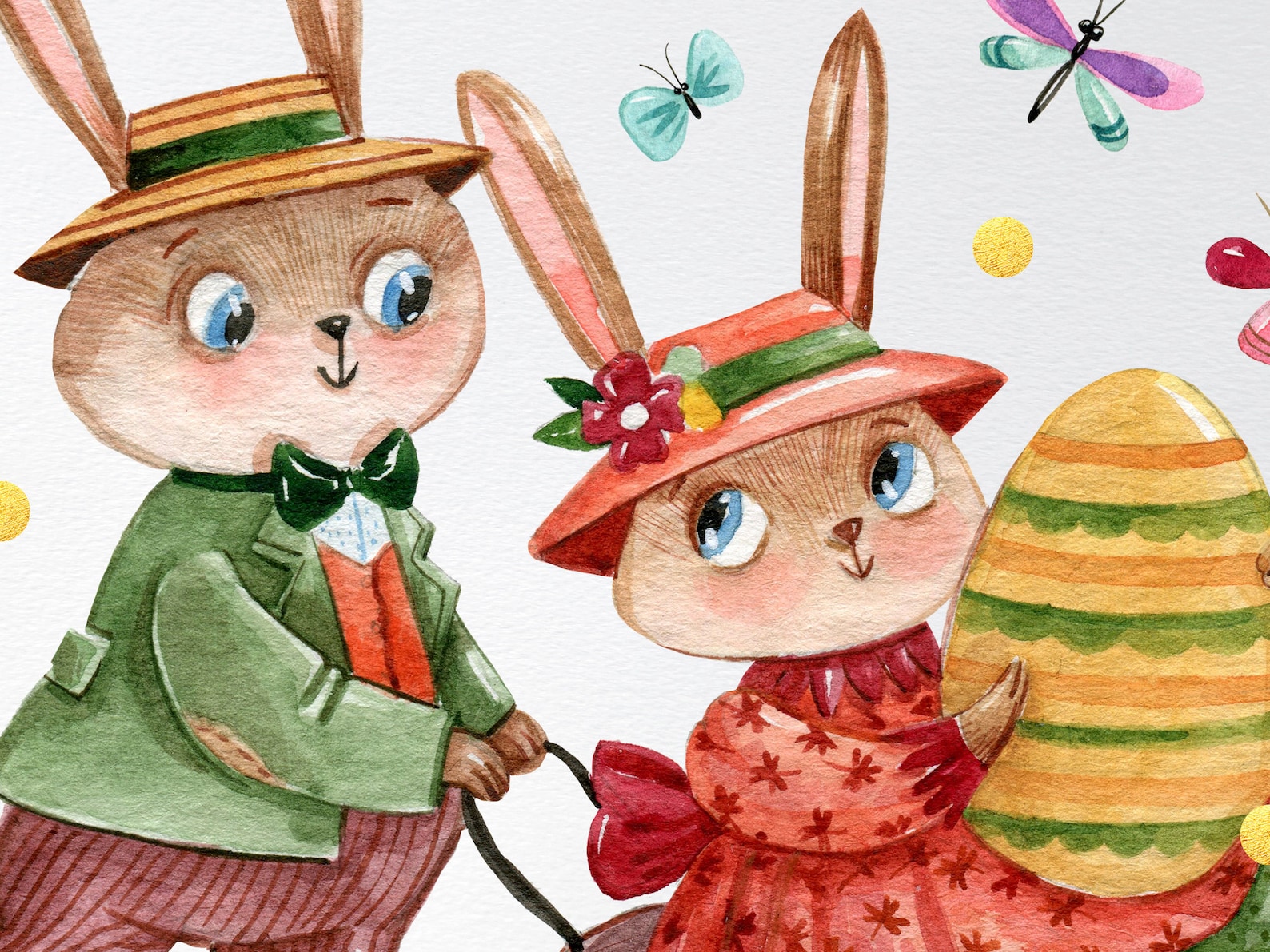 Watercolor Easter bunny couple clipart Funny Easter card | Etsy