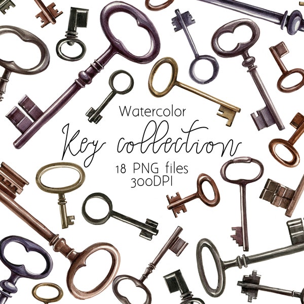 Key CLIPART,PNG Watercolor set of different locks.Old key clip art,Antique Keys Clipart,Vintage Key Illustration,Digital Key,Wedding key