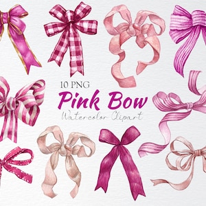 Watercolor Pink Bow Ribbon Clipart PNG 