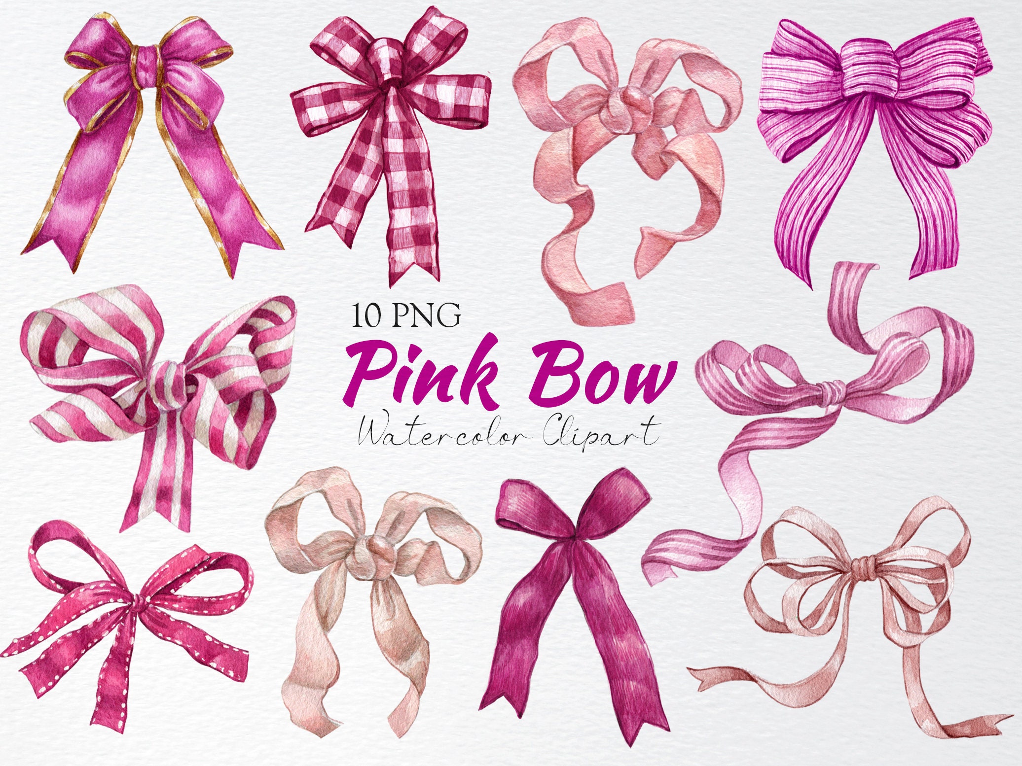 56 Watercolor Pink Bows and Ribbons By ArtInsider