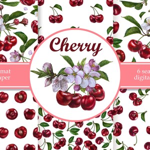 Watercolor cherry digital paper, seamless pattern,red cherry pattern,Summer fruit paper,cherry background, printable cherry scrapbook paper