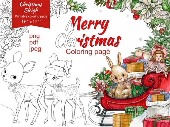 Christmas Adult Coloring Page Pdf.christmas Sleigh Coloring