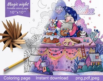 Wizard Gnome Coloring Page: Fantasy Story Art (PDF)