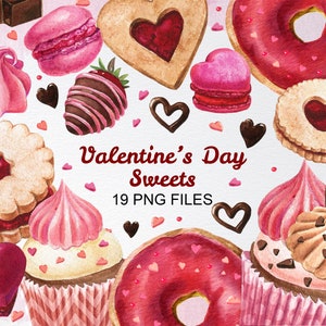 Pink sweets clipart,Biscuits clipart, Watercolor bakery clipart,Heart cookies clipart,Cupcake clipart,Donut clipart, macaroon clipart, PNG
