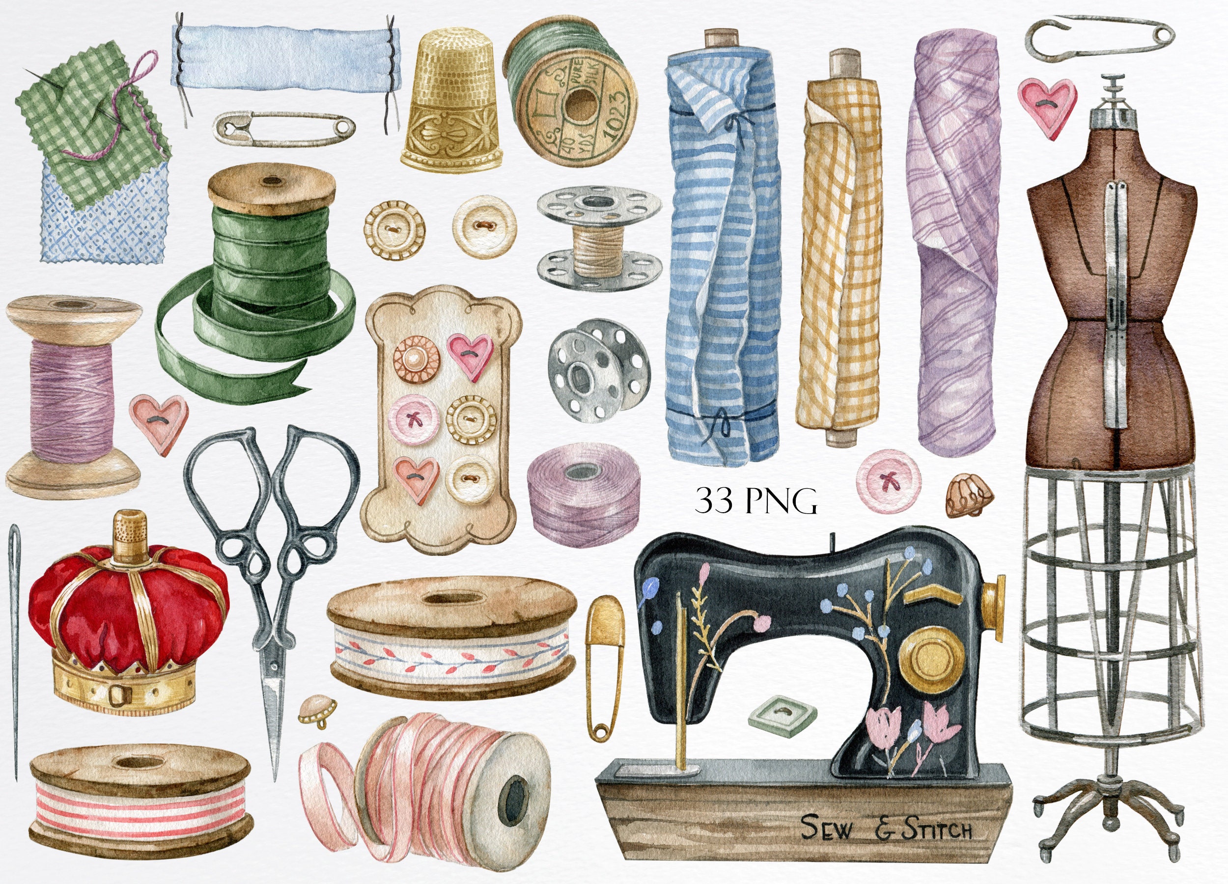 Watercolor vintage sewing kit.  Illustrations ~ Creative Market