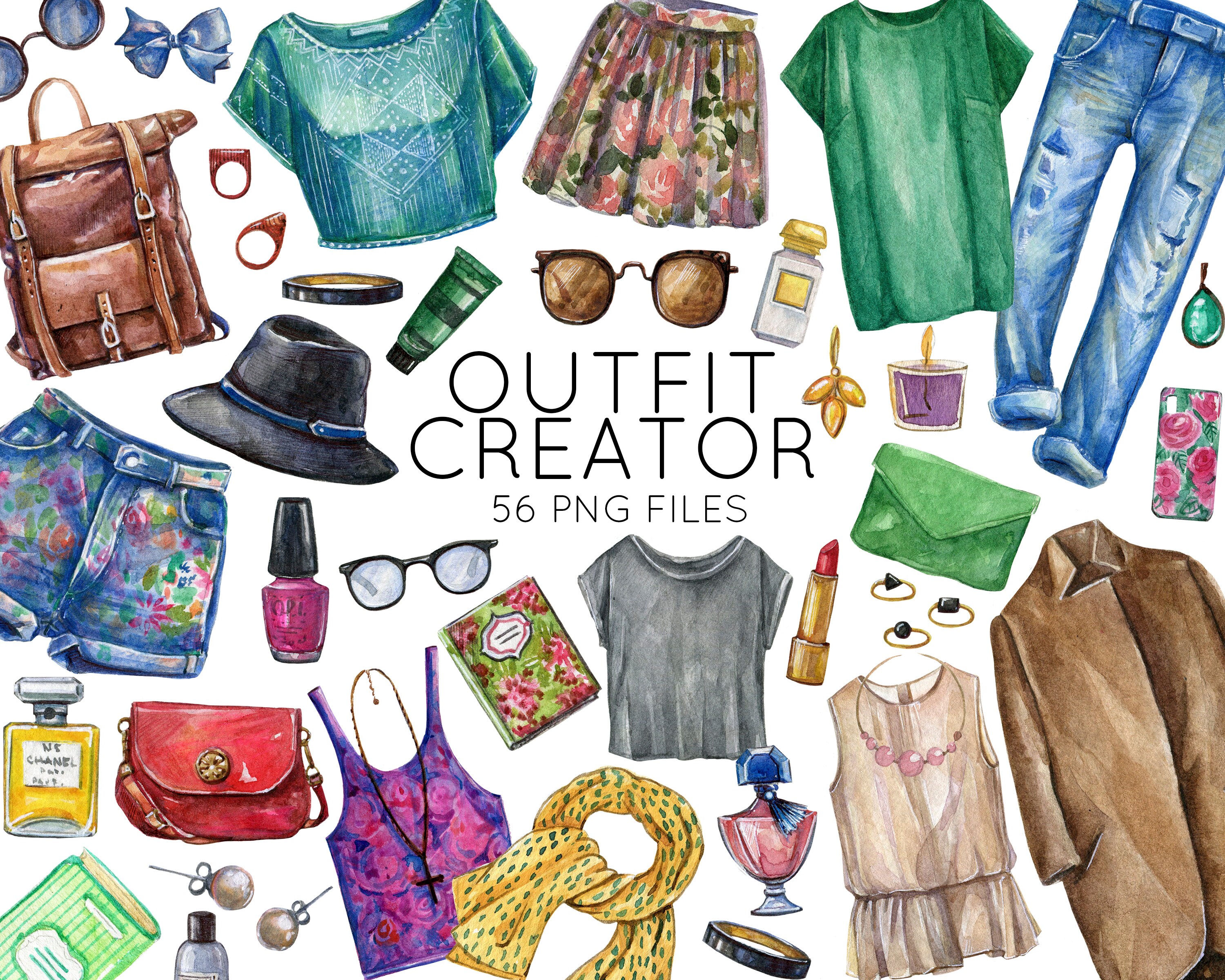 PNG Outfit Creator Clipartwatercolor Colorful Set of Etsy